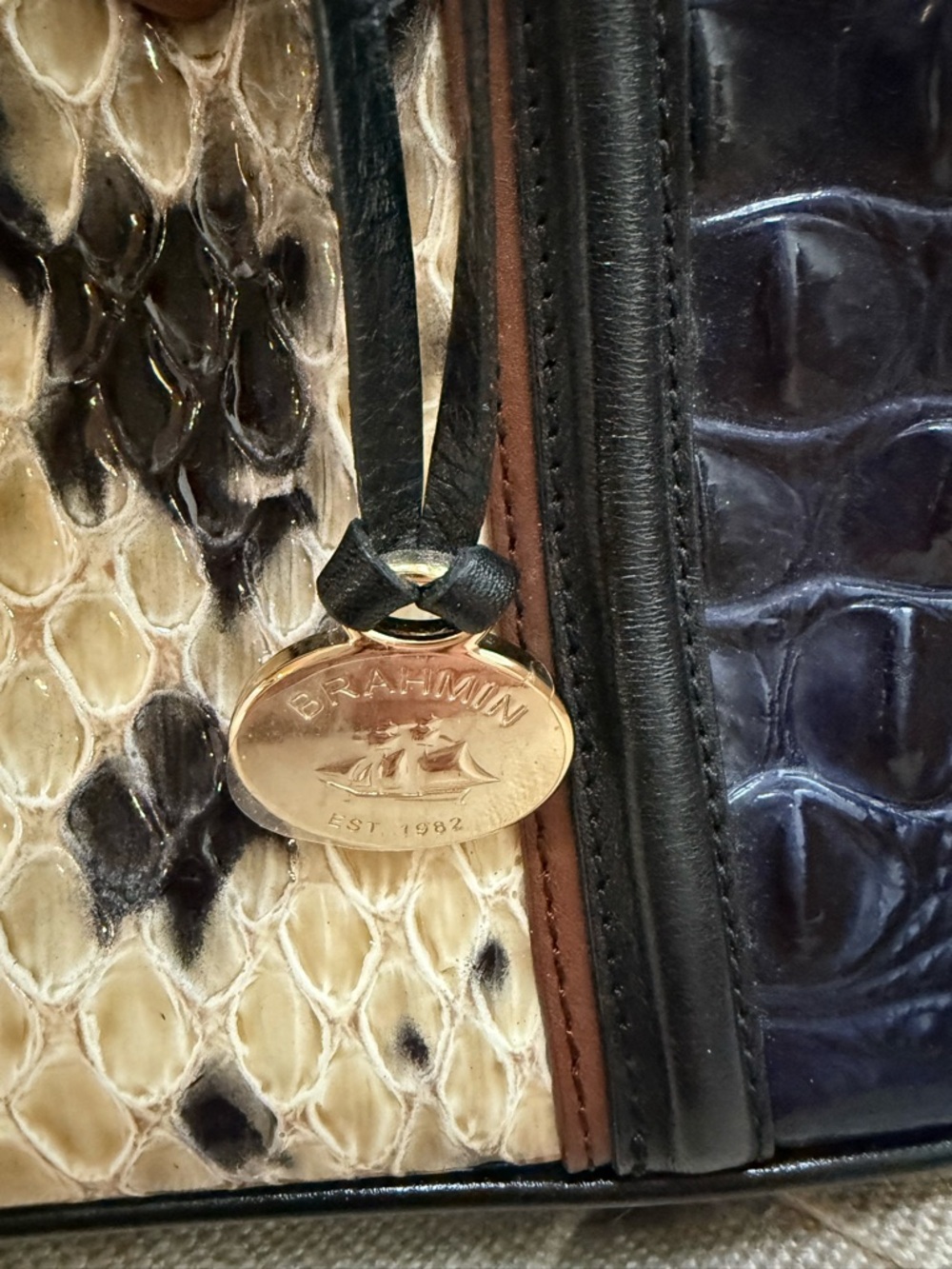 Brahmin Juliette Satchel Poppy Seed Allendale Croc Embossed Leather Bag - Picture 6 of 11